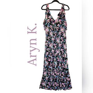 Aryn K Womens Maxi Dress Sz M Floral Ruffles Tiered Wedding Date Night